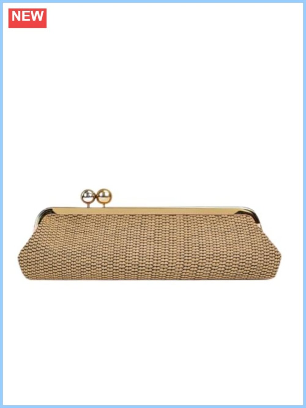 Kisslock Clutch Purse Faux Straw Gold Frame Evening Party Shoulder Bag